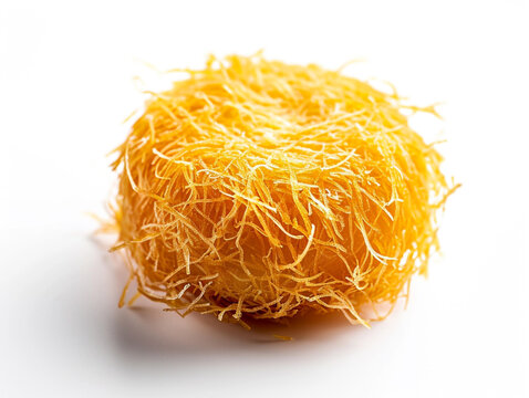Close-up of Arabic dessert Kunafa on a white background. 