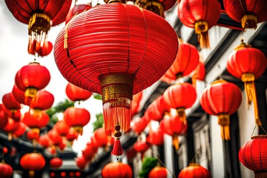 red lanterns in chinese temple
