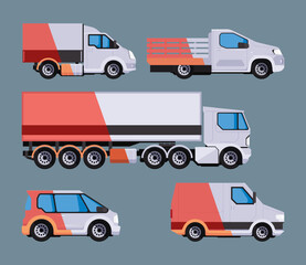 Cars. SUVs trucks passenger cars in cartoon style illustrations