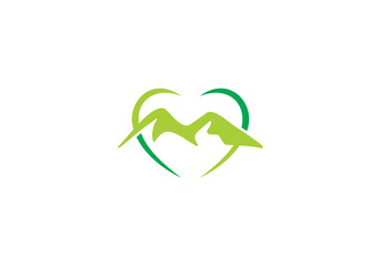 simple love mountain logo, linear style creative modern template design
