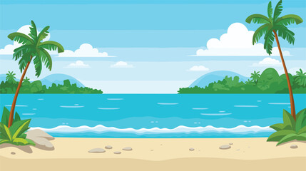 Fototapeta na wymiar lush tropical beach scenery banner wallpaper design your creative project. Vector illustration 