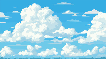 Naklejka na ściany i meble green meadow with blue sky white clouds. Vector illustration 