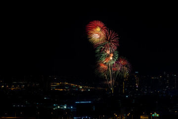 The blurred background of fireworks (light trails) is beautiful at night, seen in the New Year holidays, Christmas events, for tourists to take pictures during public travel.