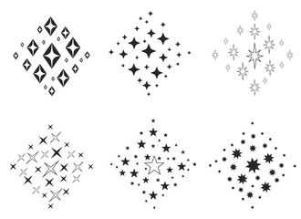 Star shine line glitter sparkl decoration isolated set. Vector flat graphic design illustration