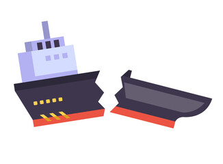 Sinking ship accident insurance wreck boat concept. Vector flat graphic design illustration