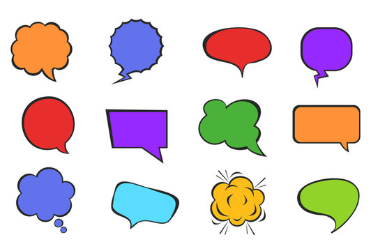 Colorful speech comic talk doodle bubble isolated set. Vector flat graphic design illustration
