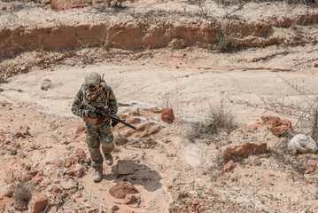 Soldiers of special forces on wars at the desert,Thailand people,Army soldier Patrolled the front line