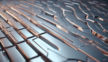 3d illustration of a pattern in the form of a metal, technological plating of a spaceship or a robot. Abstract Graphics in the style of computer games. - obrazy, fototapety, plakaty