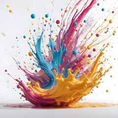 Abstract circle liquid motion flow explosion. Curved wave colorful pattern with paint drops on white background