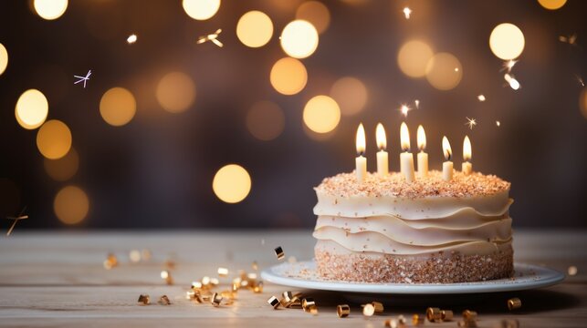 Celebration birthday cake with colorful sprinkles and twenty one colorful birthday candles