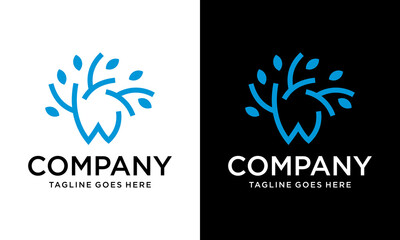 Creative blue Illustration Health Dental clinic with tree Logo design vector template