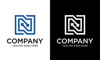 Creative Letter N logotype blue color, Technology and digital abstract dot connection vector logo. 