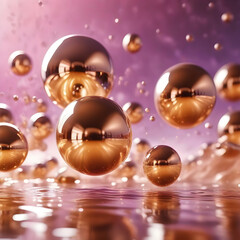 Abstract metallic spheres in fluid motion on Dreamy background.