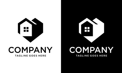 Creative House with heart shape logo design, Modern and simple love home icon vector.