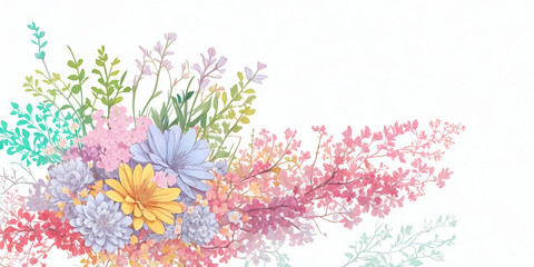 明るい色合いの花束のイラスト