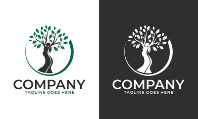 Creative Tree with Body Women Logo Design Template. Vector logo design template. Wellness and woman health
