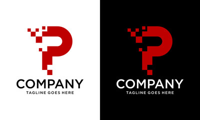Obraz premium Creative P Letter Pixel Motion Logo Design Template