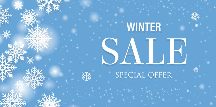 Winter sale poster With Snowflake And Blue Background