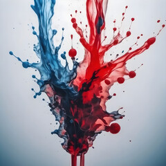 Acrylic blue and red colors in water. Ink blot. Abstract black background.