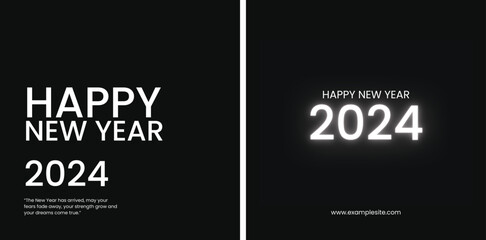 Happy new year 2024 square template with 3D hanging number. Greeting concept for 2024 new year celebration