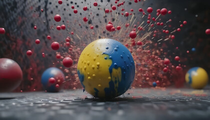 Obraz na płótnie Canvas Paint ball bouncing on gridded background