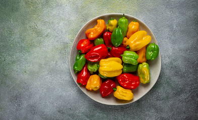 habanero pepper, color mix, raw, vegetable, top view, no people,