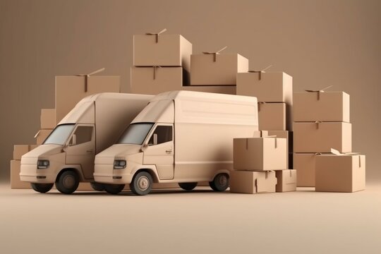 3D rendering vehicle carrying packages for shipping and delivery services. Generative AI
