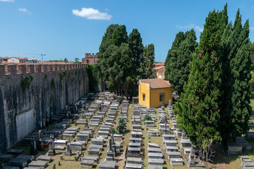 Italy, Pisa, July 26, 2023. Jewish Cemetery behind Miracles Square