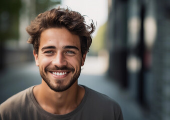 Young handsome man smiling and looking at camera