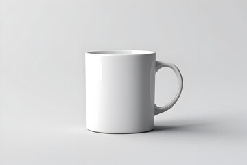Obraz premium White mug mockup on wooden table on white background. Cup for coffee or tea. 