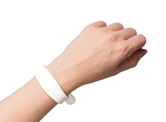 Silicon bracelet mock up on hand wrist isolated on white background