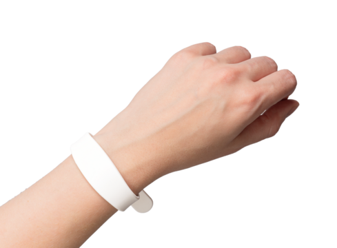 Silicon bracelet mock up on hand wrist isolated on white background