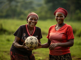 Mujeres congoleñas jugando al fútbol en la naturaleza