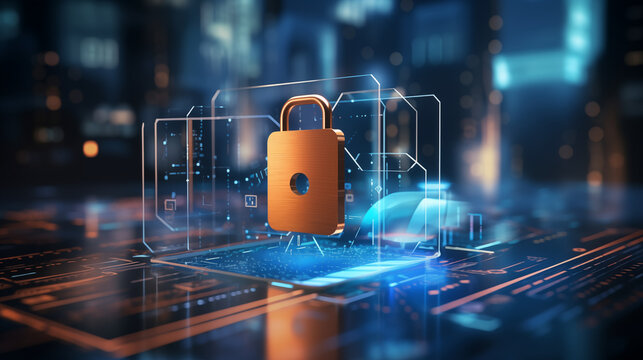 A 3D concept of a virtual secure payment gateway, 3d security, blurred background, with copy space