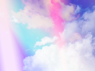 Fototapeta premium beauty abstract sweet pastel soft blue and pink with fluffy clouds on sky. multi color rainbow image. fantasy growing light