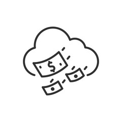 Money falling from the cloud, linear icon. Line with editable stroke