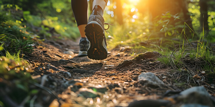 Trail Running Shoes in Action on a Forest Path at Sunrise