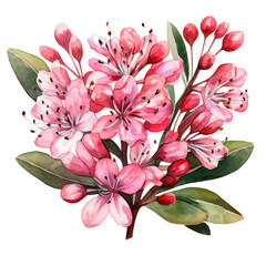 Blooming Pink Mountain laurel Or Kalmia Flower Bouquet Botanical Watercolor Painting Illustration