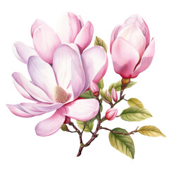 pink Magnolia ,illustration watercolor , Magnolia is an ancient genus that appeared before bees evolved.