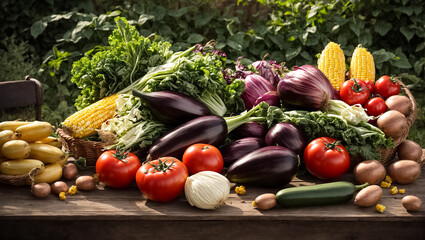 Various vegetables in the garden outdoor