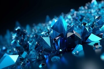 Modern tech banner with vibrant blue crystal pieces, refractive 3D render and copy-space. Generative AI - obrazy, fototapety, plakaty