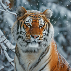 Obraz premium Majestic Siberian Tiger in Snowy Forest
