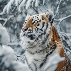 Obraz premium Majestic Siberian Tiger in Snowy Forest