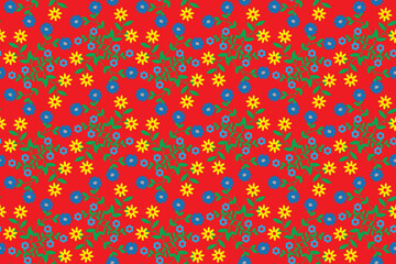 Illustration of the flower with leaves on red background.