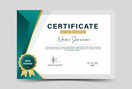 Dark green and gold geometric effect achievement certificate template. Slash effect. 