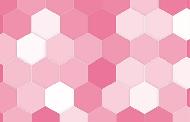 White and pink mosaic abstract marble background with hexagons. Geometric backdrop 3D. Vector illustration with honeycomb in realistic style. White and pink mosaic wall. Horizontal banner.