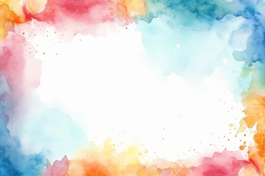 Hand-drawn water-colour letter paper, watercolour indents on the sides, blank space for a message in the center., pastel background 