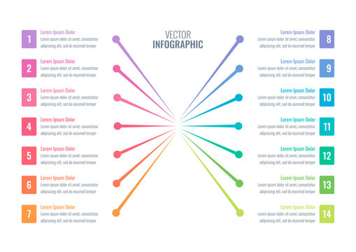 perspective colorful lines informational template. fourteen steps infographic template. annual report, web, education, internet, magazine infographic template