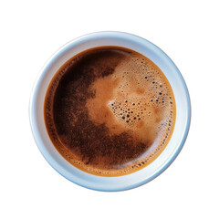 Top view illustration of espresso coffee on cup isolated transparent background