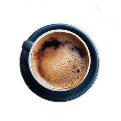 Top view illustration of espresso coffee on cup isolated transparent background